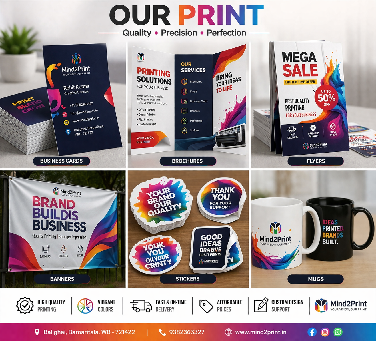 Custom printed products like T-shirts, hoodies, mugs, caps, banners, and promotional materials with personalized designs.